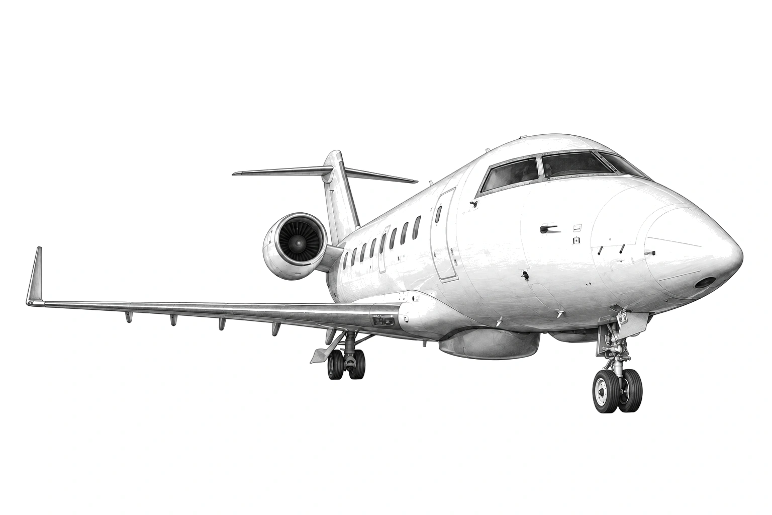 Graphite drawing of a Challenger 604 with no registration markings.
