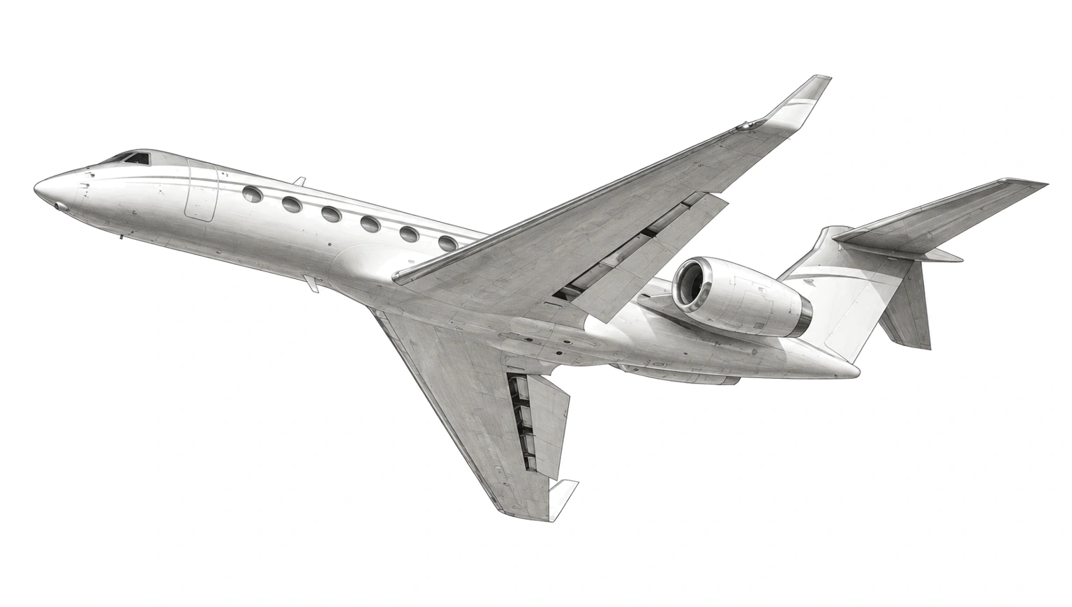 Graphite drawing of a Gulfstream V with no registration markings.
