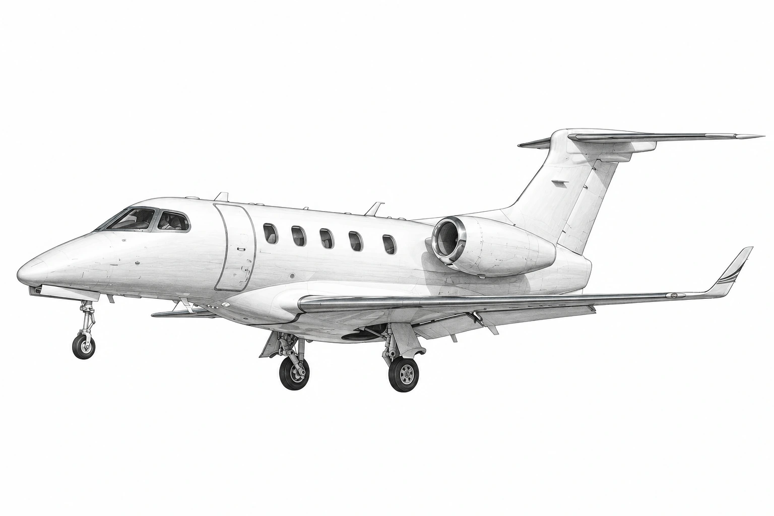 Graphite drawing of an EMB-505 Phenom 300 with no registration markings.